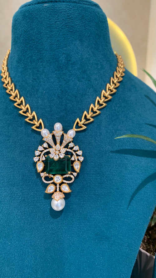 emerald moissanite set Victorian polish