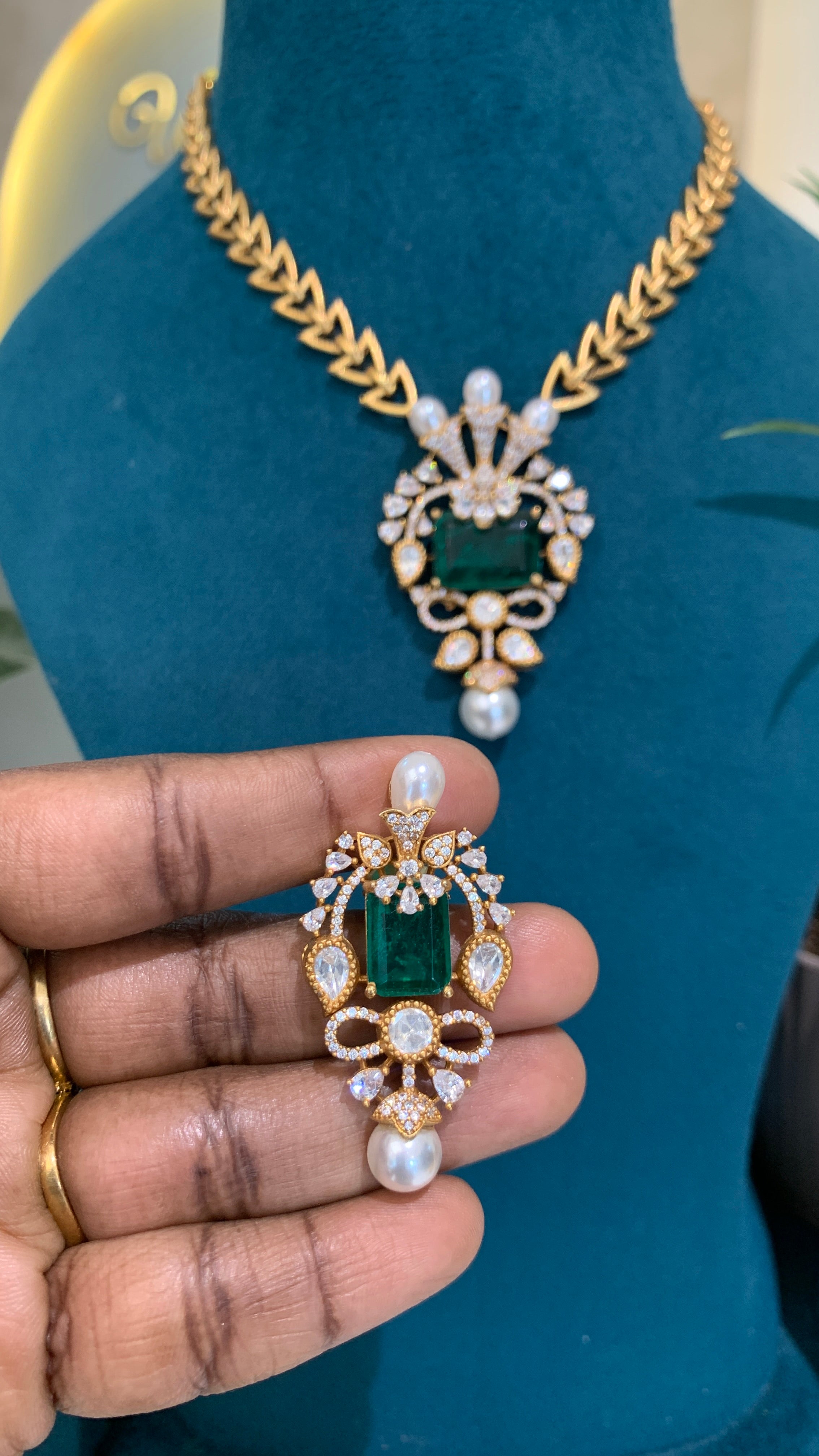 emerald moissanite set Victorian polish